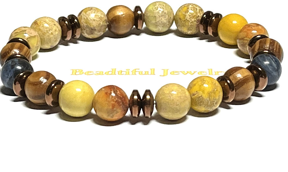 Thumbnail: Imperial Jasper Bracelet Carved Bone Rondelle Beads