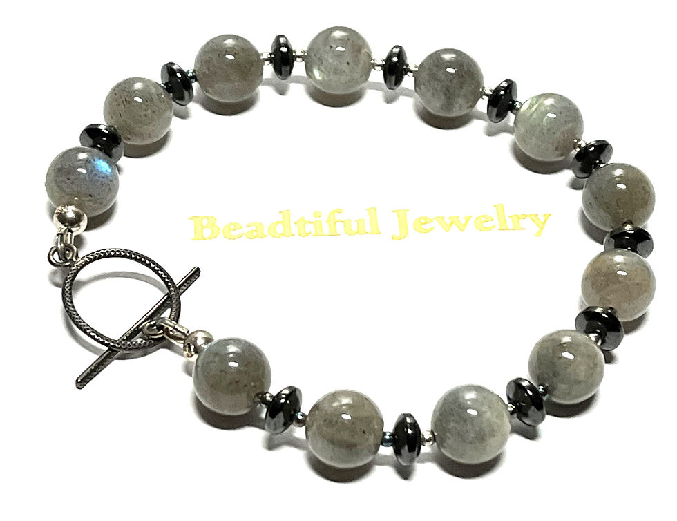 Thumbnail: 10mm Smooth Round Labradorite Gemstone Bead Bracelet