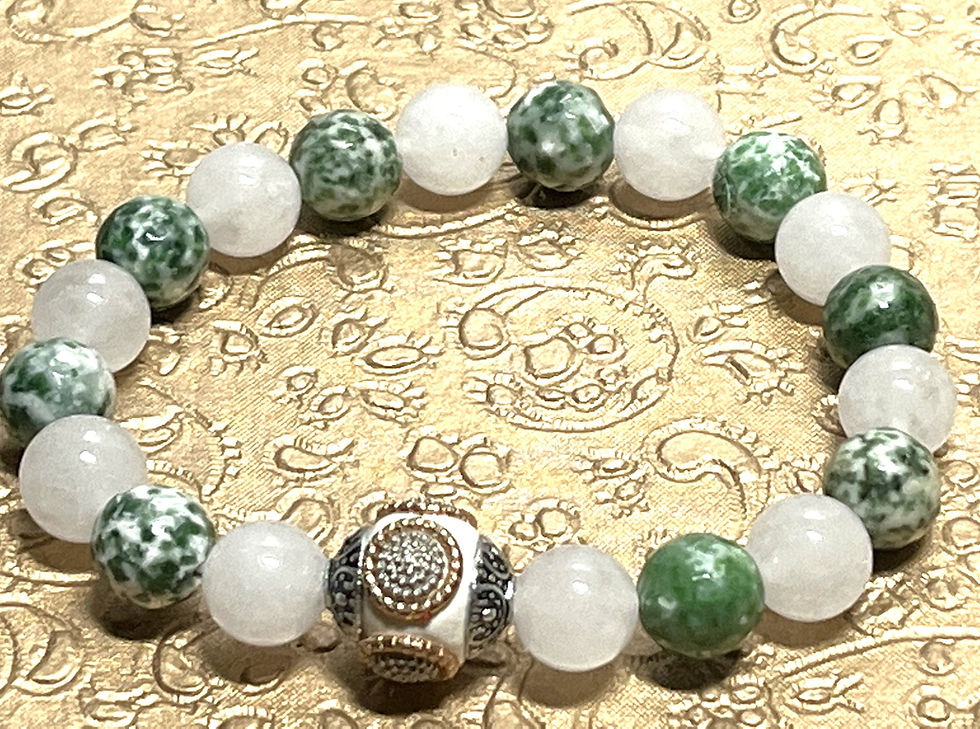 Thumbnail: Natural Green Spot Jasper & White Jade Bracelet Indonesian Bracelet Women