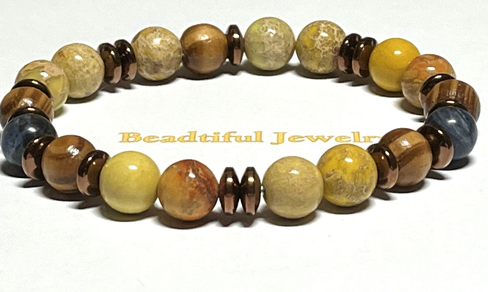Thumbnail: Imperial Jasper Bracelet Carved Bone Rondelle Beads