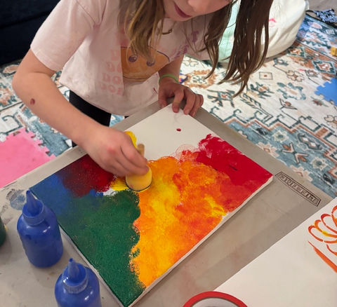 Colorful painting with sponge brushes