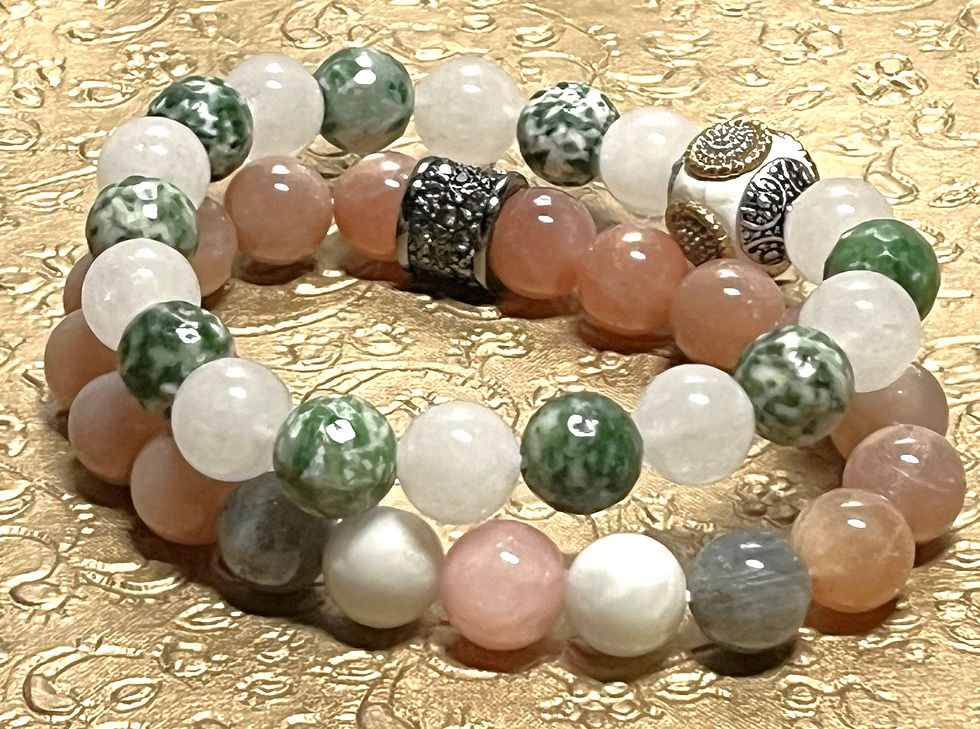 Thumbnail: Natural Green Spot Jasper & White Jade Bracelet Indonesian Bracelet Women