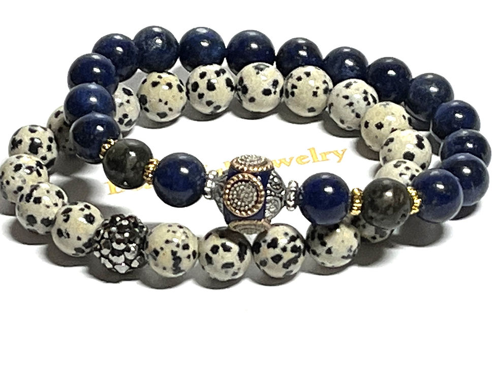 Thumbnail: Dalmatian Jasper Bracelet w/ Black Rhinestone Pave