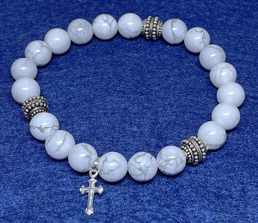 Thumbnail: Men's Chalky White Howlite Beaded Charm Bracelet