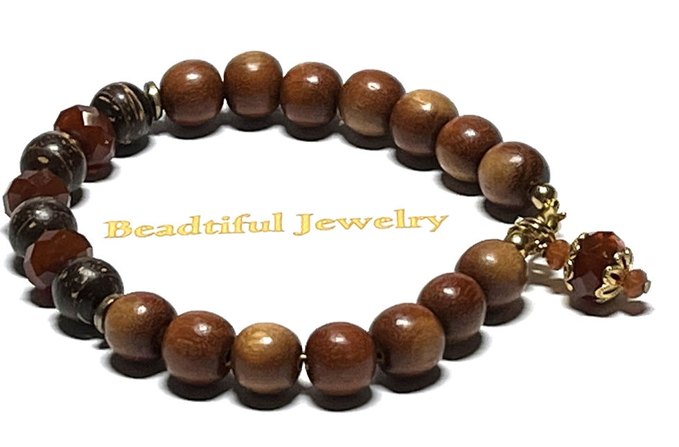 Thumbnail: Caramel Colored Wood Bead Bracelet with Natural Burl