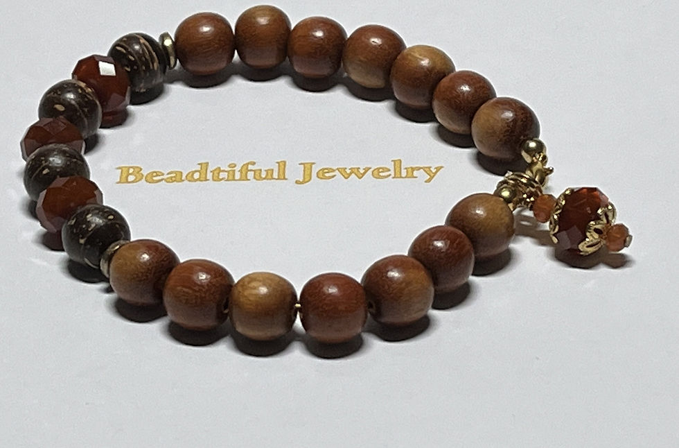Thumbnail: Caramel Colored Wood Bead Bracelet with Natural Burl