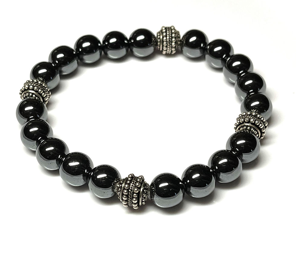 Thumbnail: Unisex Hematite Bracelet with Bali Silver