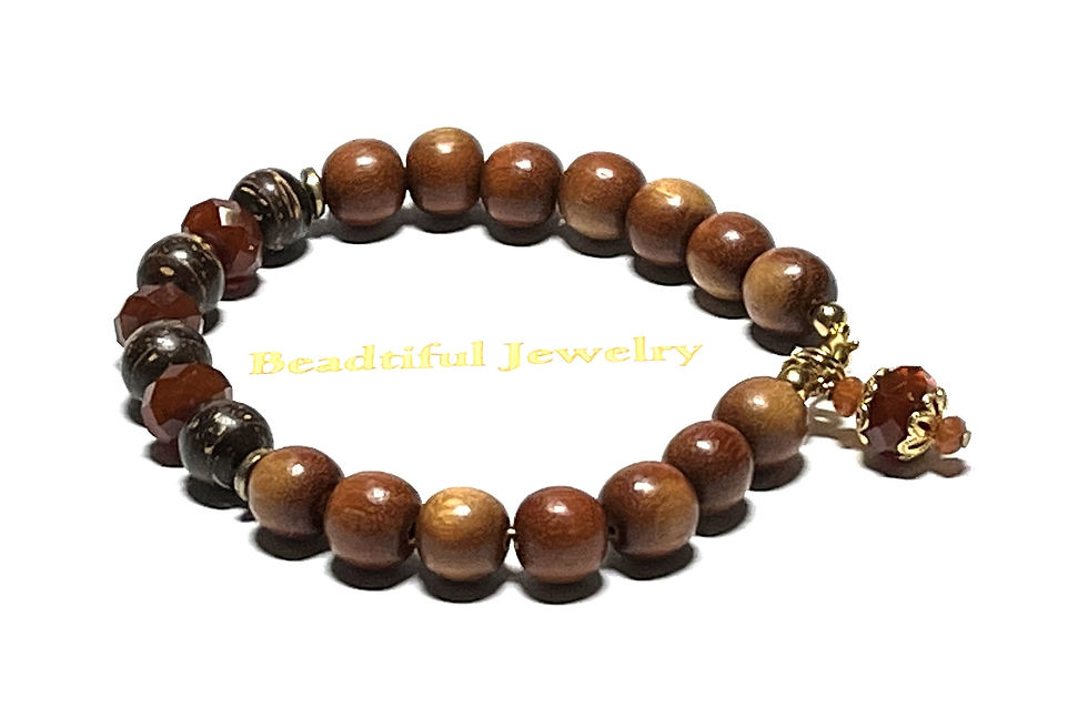 Thumbnail: Caramel Colored Wood Bead Bracelet with Natural Burl