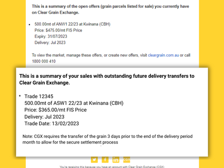'Your CGX current position' email with more information on your grain sales