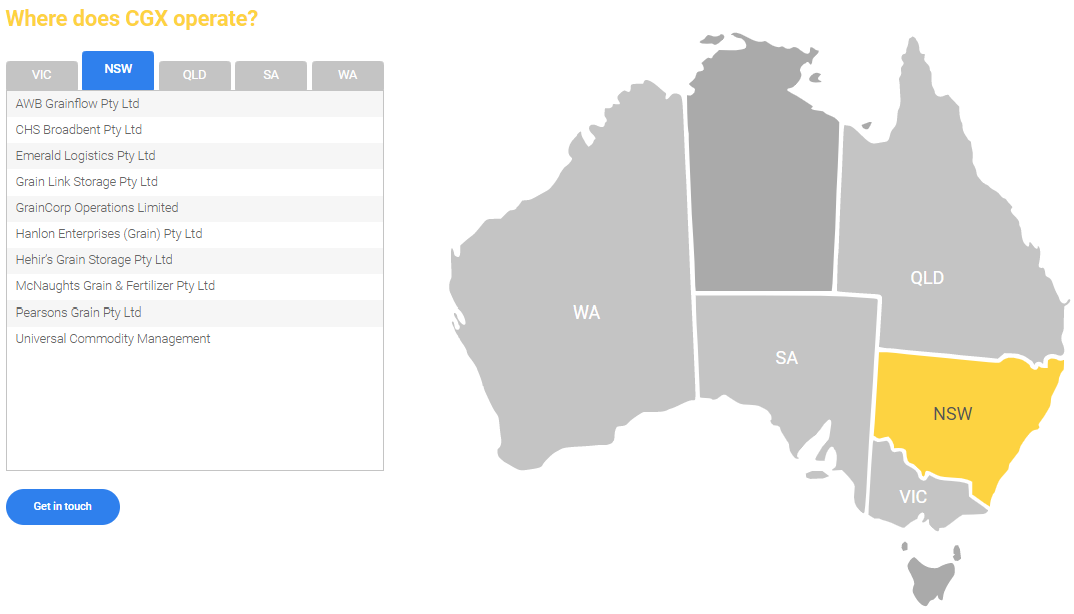 Storage providers in NSW connected with CGX