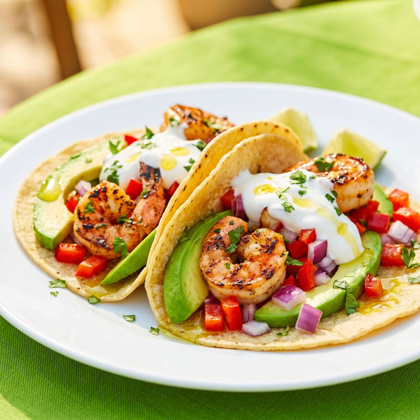 Tacos aux crevettes au cumin et citron
