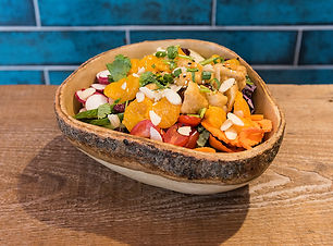 Chicken & Friends in mangowood bowl
