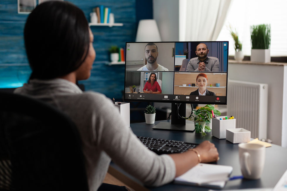 Woman working remote, in a meeting