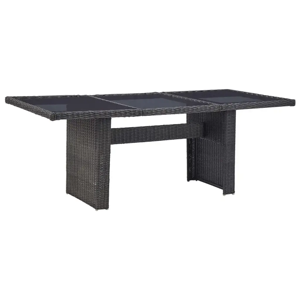 Garden Dining Table Black 78.7"x39.4"x29.1" Glass and Poly Rattan