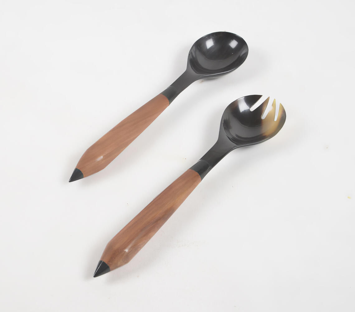 Recycled Horn & Wood Salad Spoons (set of 2)