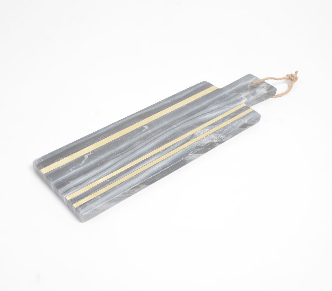 Textured Brass Inlaid Marble Cheese Board With Knife