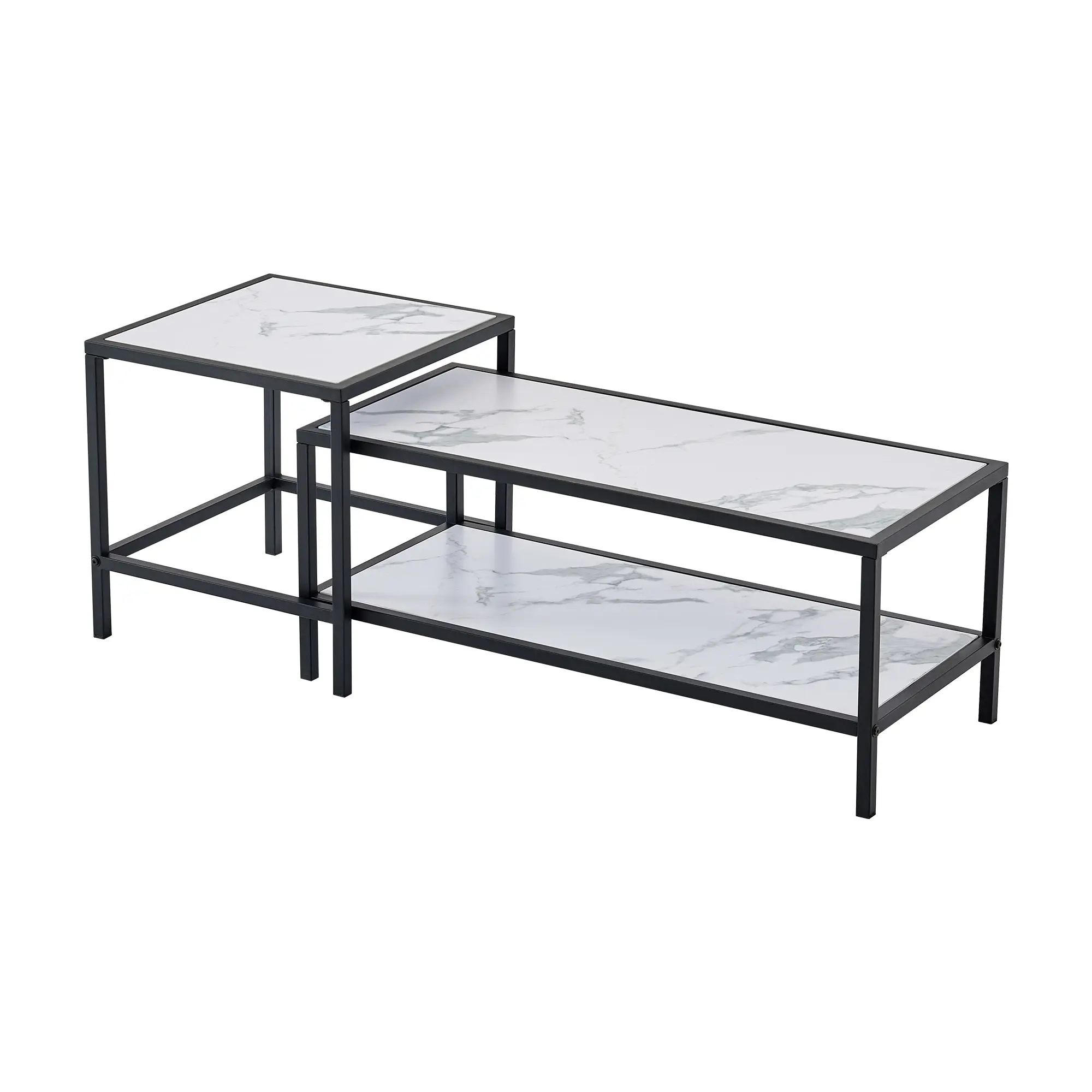 Modern Nesting Coffee Table With Black Metal Frame