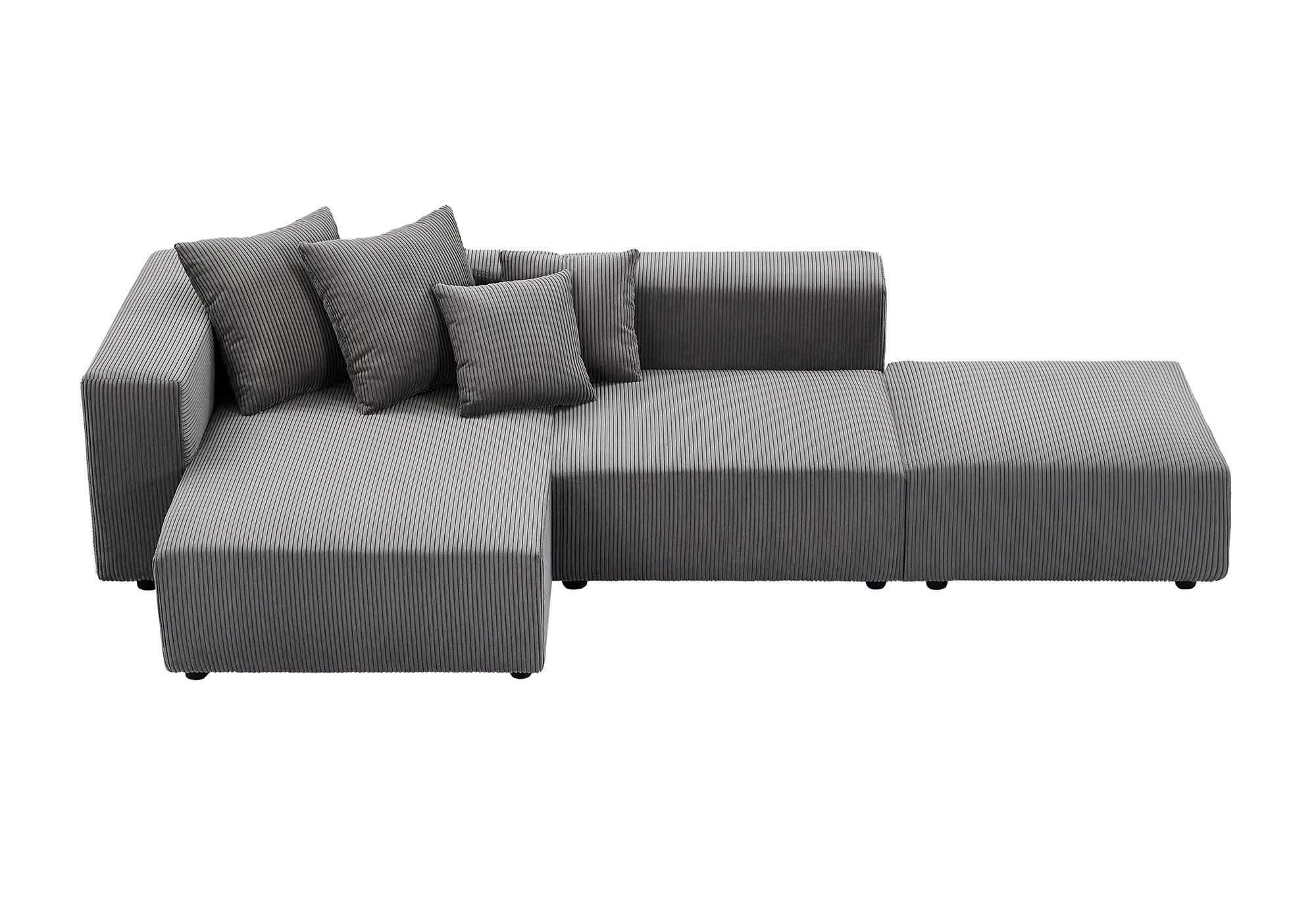 Soft Corduroy Sectional Modular Sofa Set, Small L-Shaped Chaise, , Gray