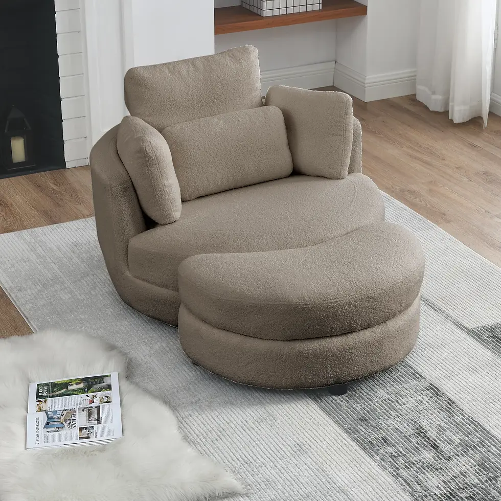 Thumbnail: 39"W Oversized Swivel Chair with Moon Storage Ottoman