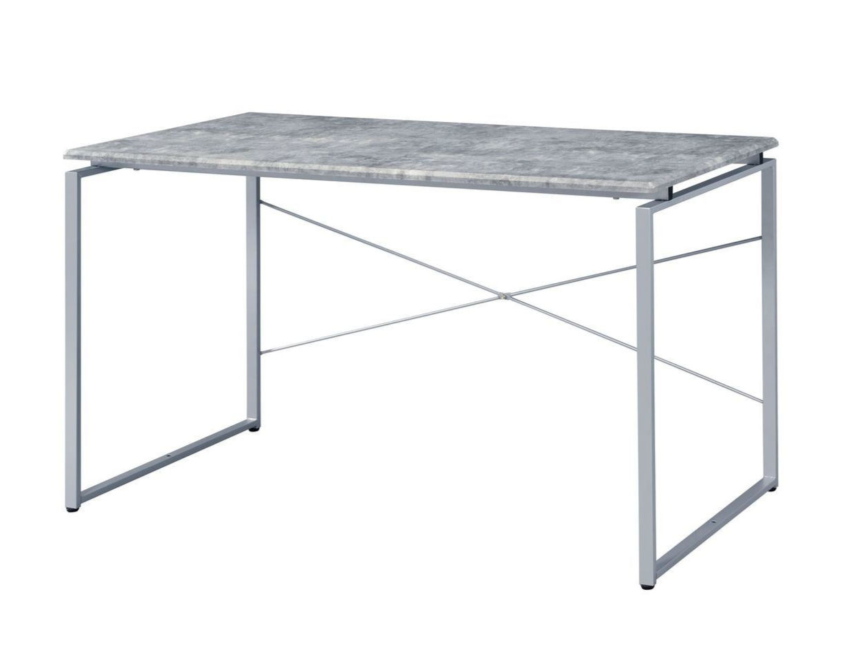 Jurgen Desk; Faux Concrete & Silver