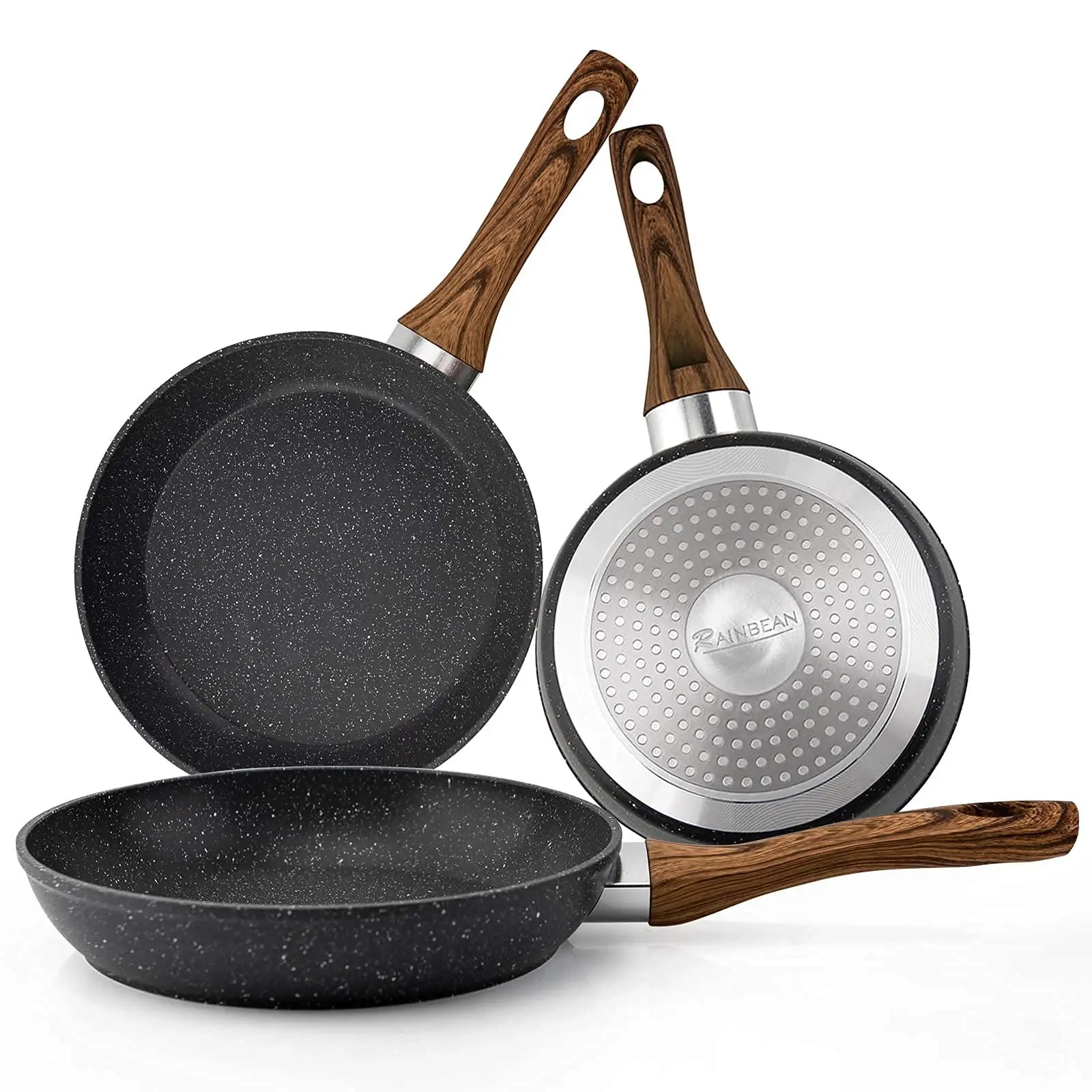 RAINBEAN Frying Pan Set 3-Piece Nonstick Saucepan Woks Cookware Set