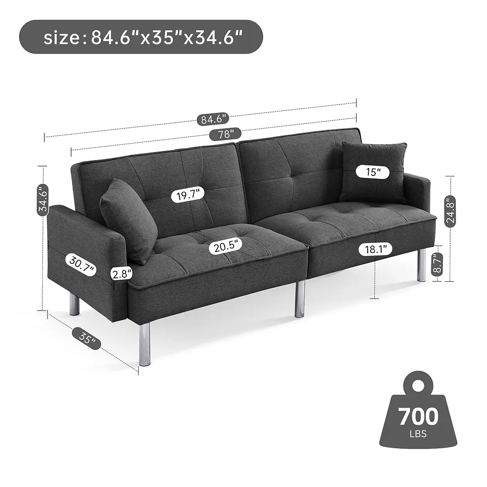 Thumbnail: 84.6 Inches Extra Long Futon Adjustable Sofa Bed