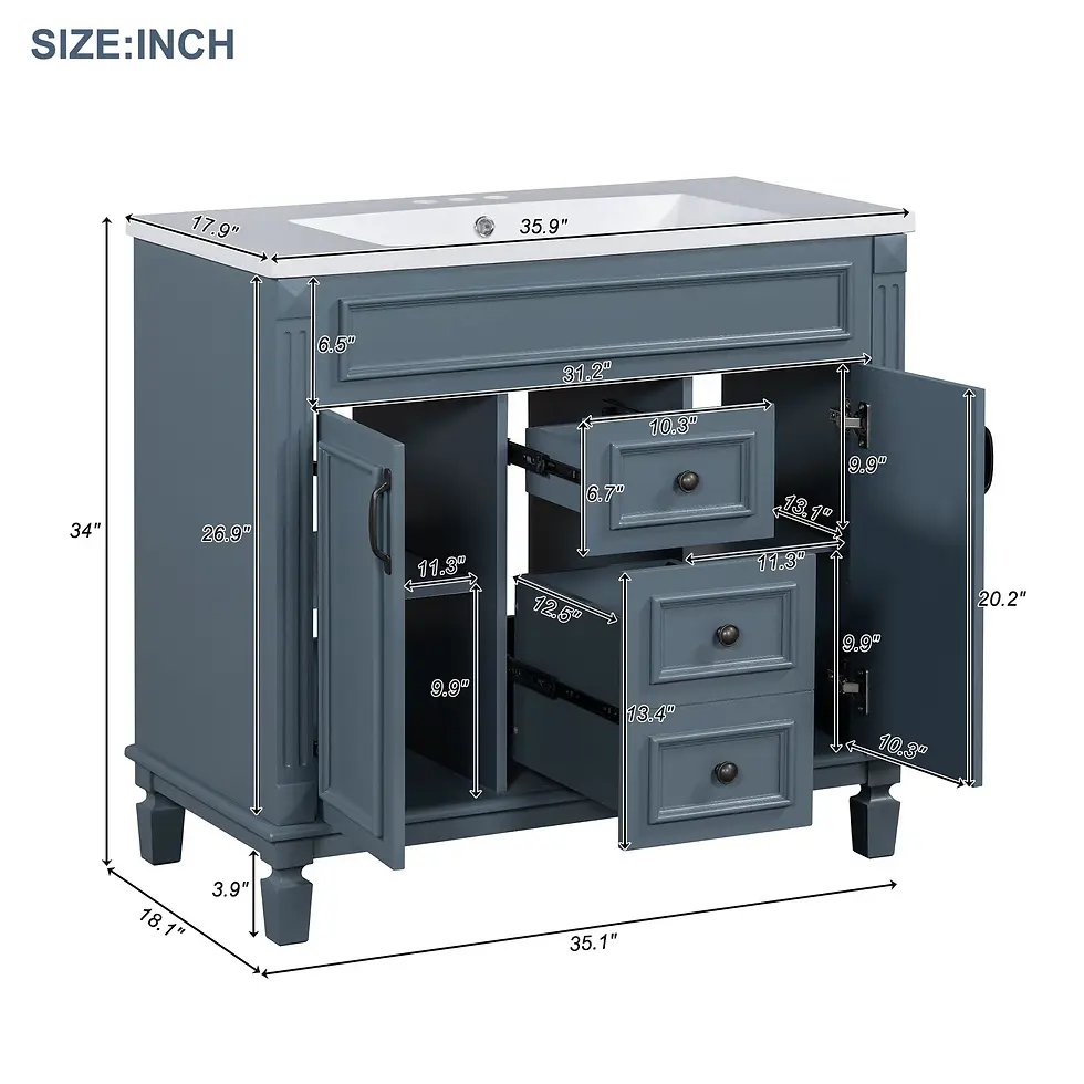 Thumbnail: 36'' Bathroom Vanity with Top Sink, Modern Bathroom Storage Cabinet