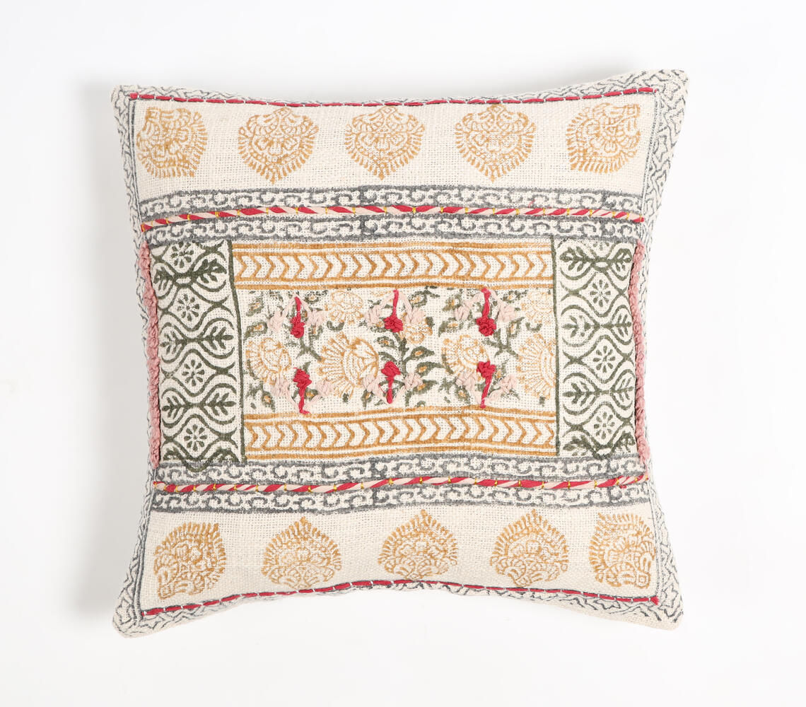 Block Printed Cotton Floral Cushion Cover