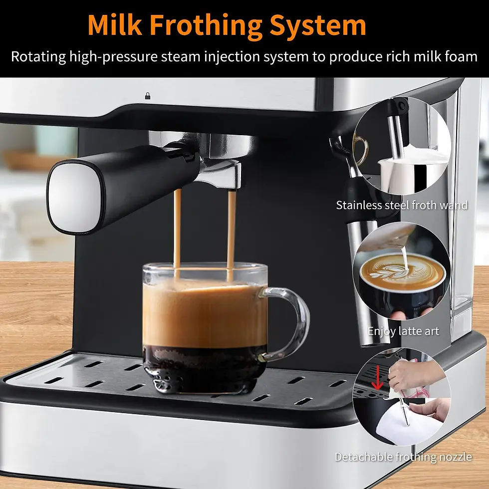 Thumbnail: 20 Bar Espresso Maker,950W Detachable Frothing Nozzle,1.5L Water Tank
