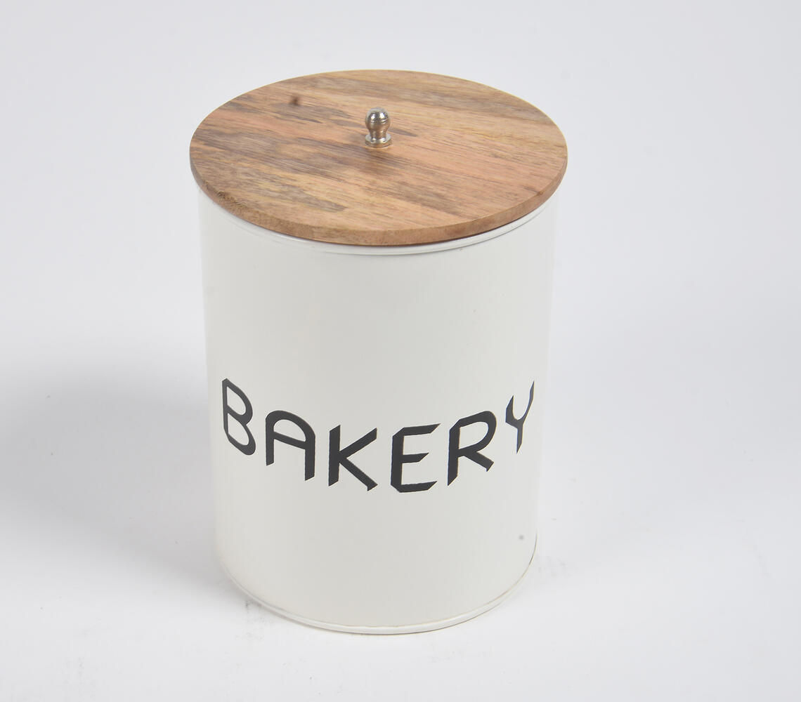 Galvanized Iron 'Bakery' Storage Jar with Wooden Lid