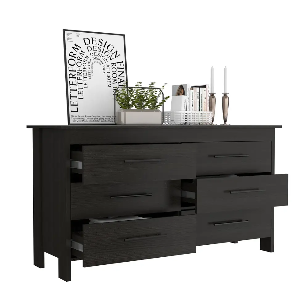 Thumbnail: 6 Drawer Double Dresser Wezz, Bedroom, Black