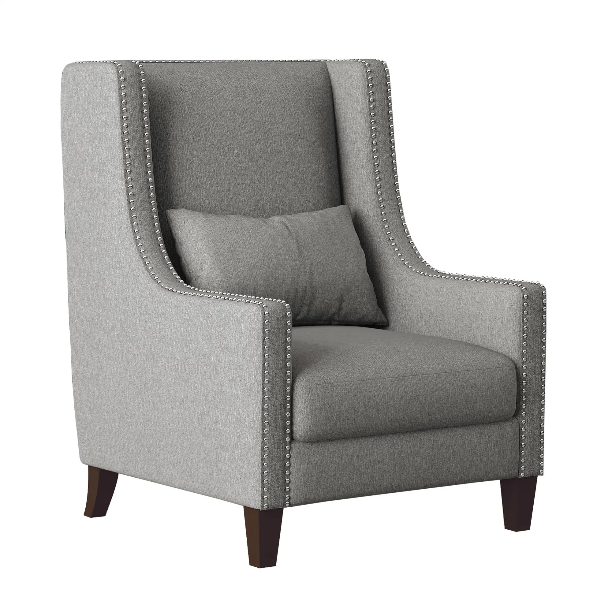 Traditional Accent Chair with Pillow Nailhead Trim Light Gray