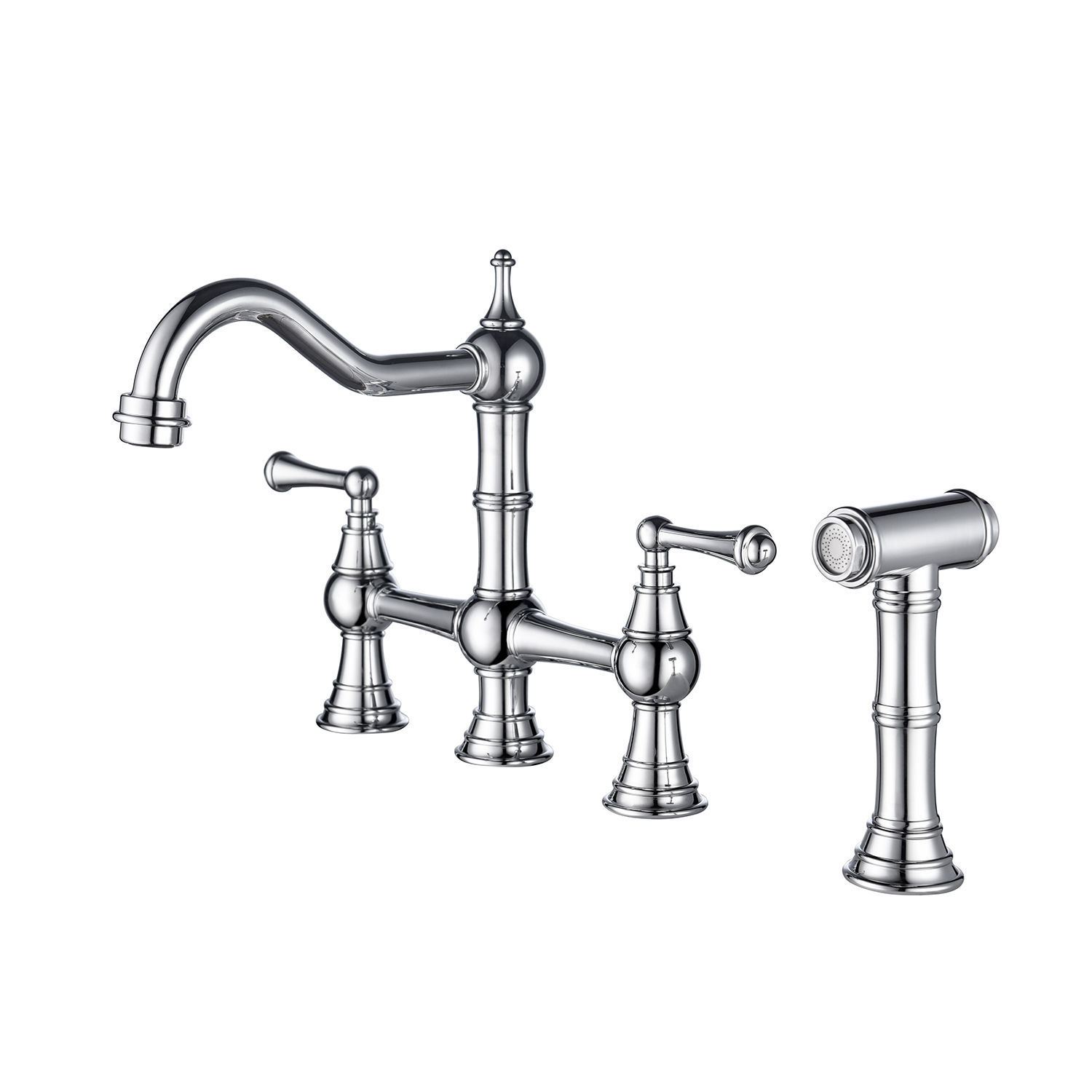 Bridge Dual Handles Kitchen Faucet With Pull-Out Side Spray