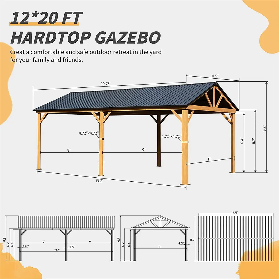 Thumbnail: 12x20ft Hardtop Gazebo, Galvanized Steel Gable Roof Gazebo Pergola
