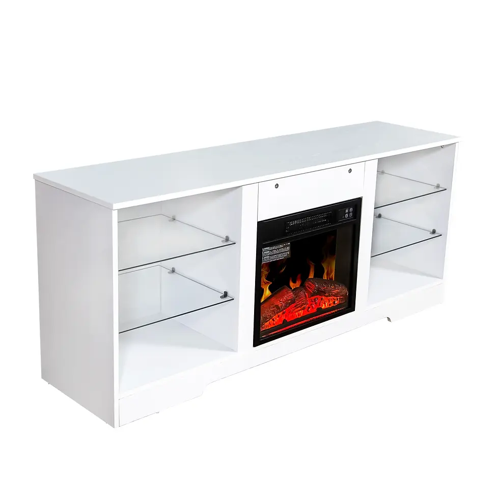 Thumbnail: TV Stand With 18 Inch Electric Fireplace Heater, White
