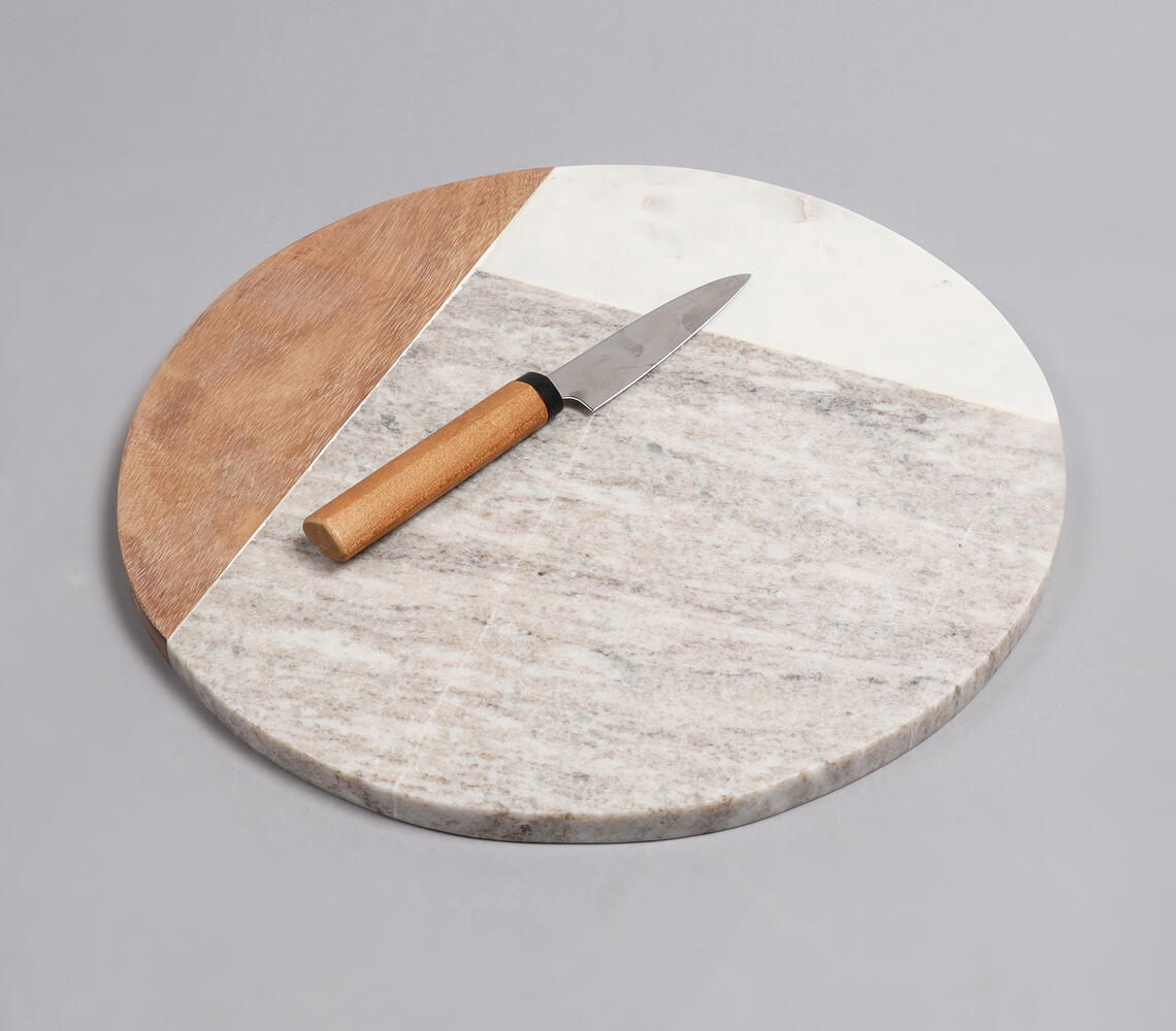 Marble & Acacia Wood Colorblock Round Chopping Board