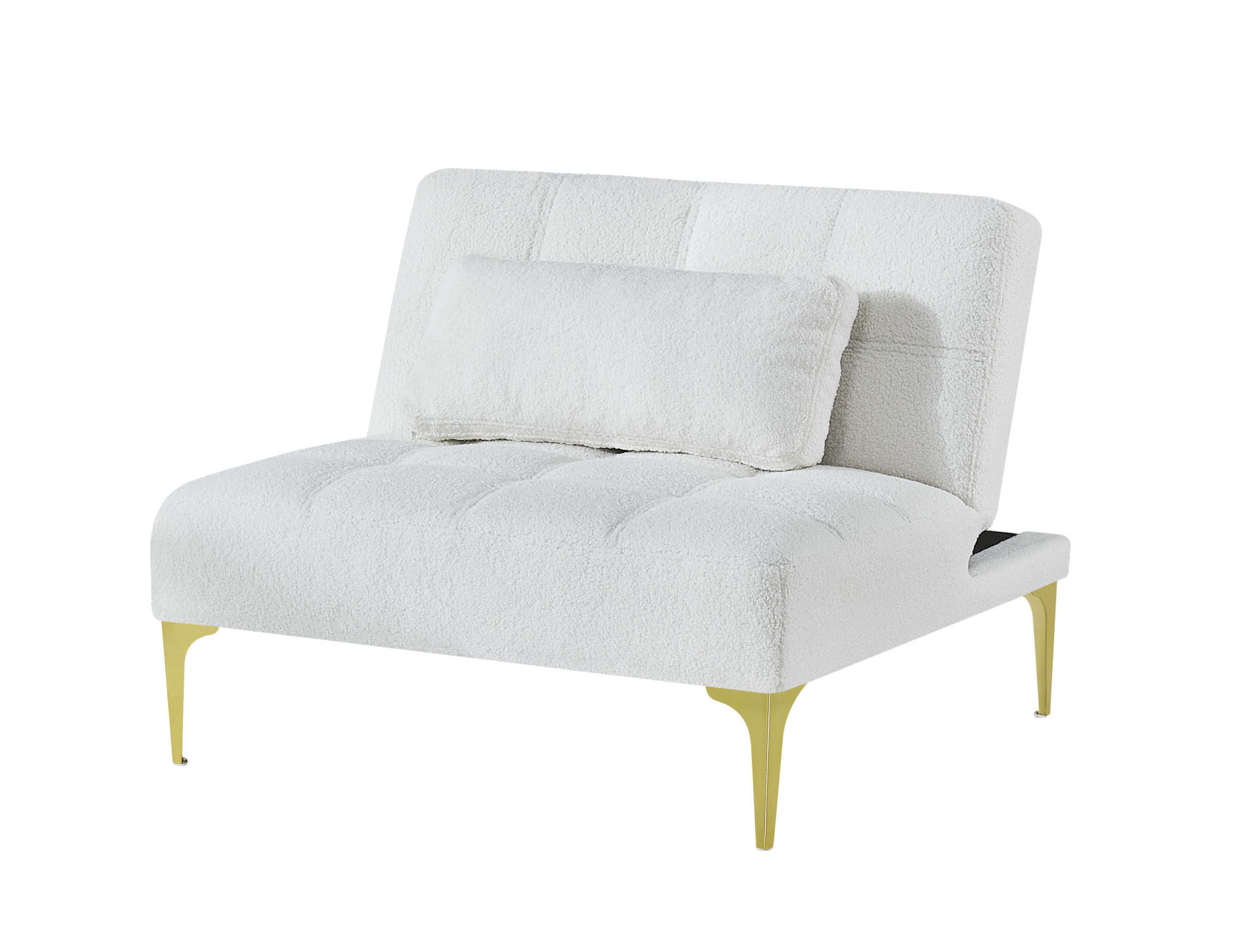 Convertible Sofa Bed Single Chair Futon with Gold Metal Legs Teddy Fabric