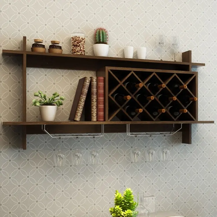 Thumbnail: Wall Mount Wine Rack with Glass Holder & Storage Shelf