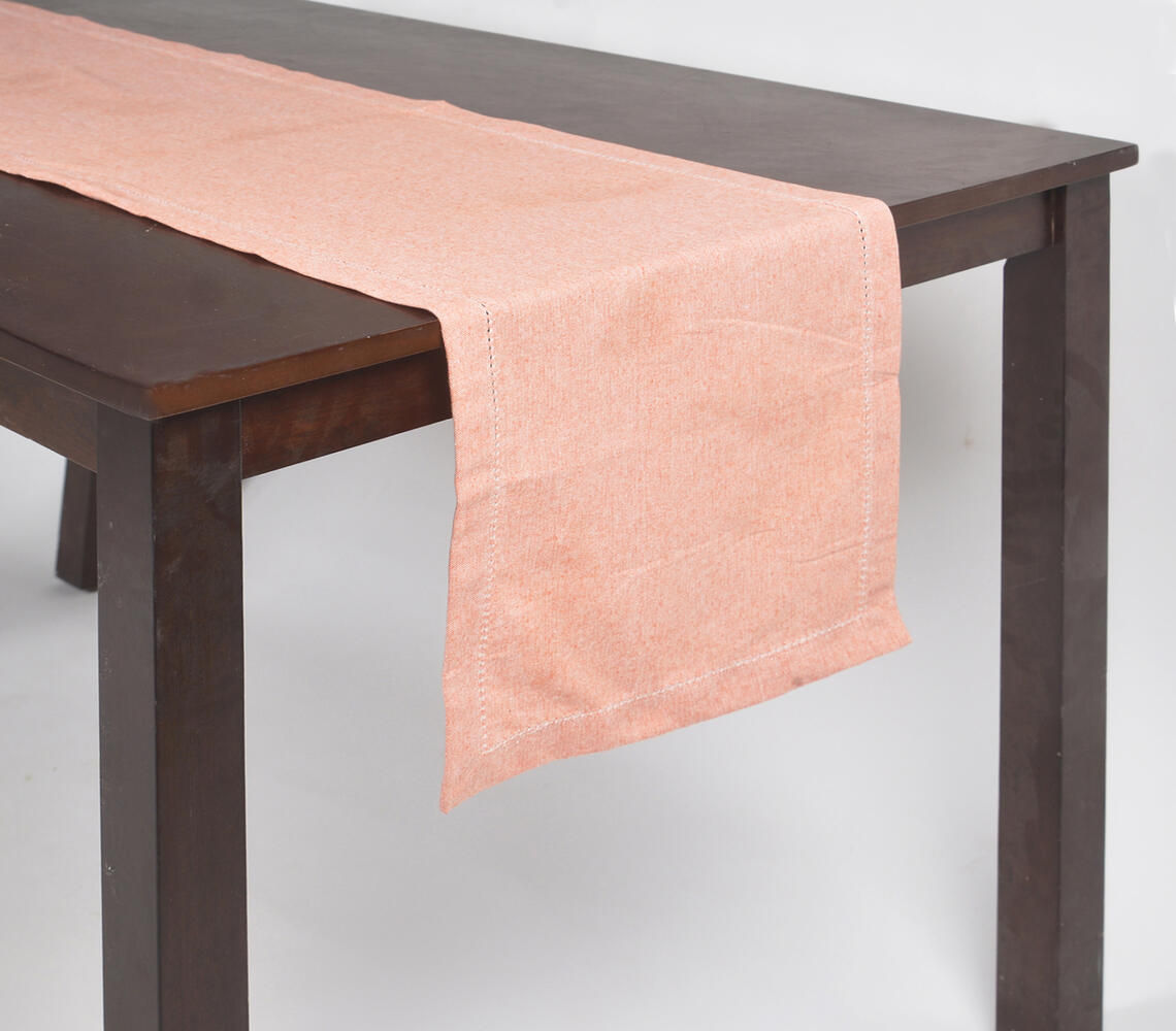 Solid Peach Chambray Weave Table Runner with Hem Stitch