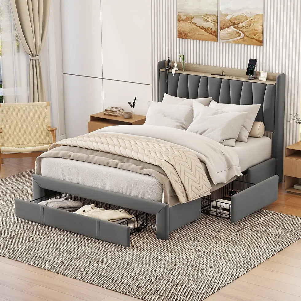 Thumbnail: Queen Size Bed Frame with Storage Headboard and Charging Station