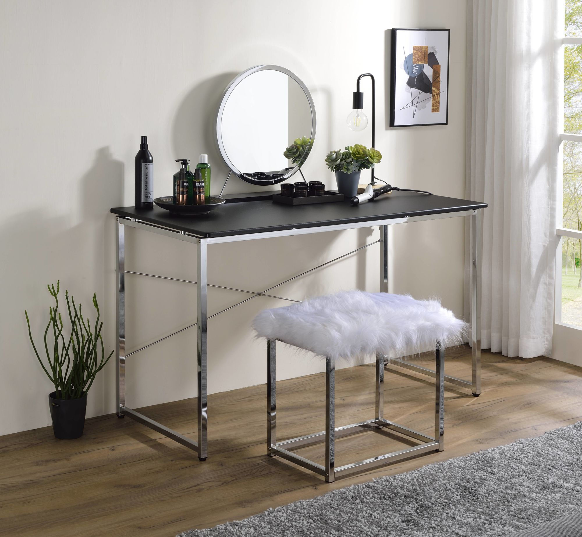 ACME Tennos Vanity Desk in Black & Chrome Finish