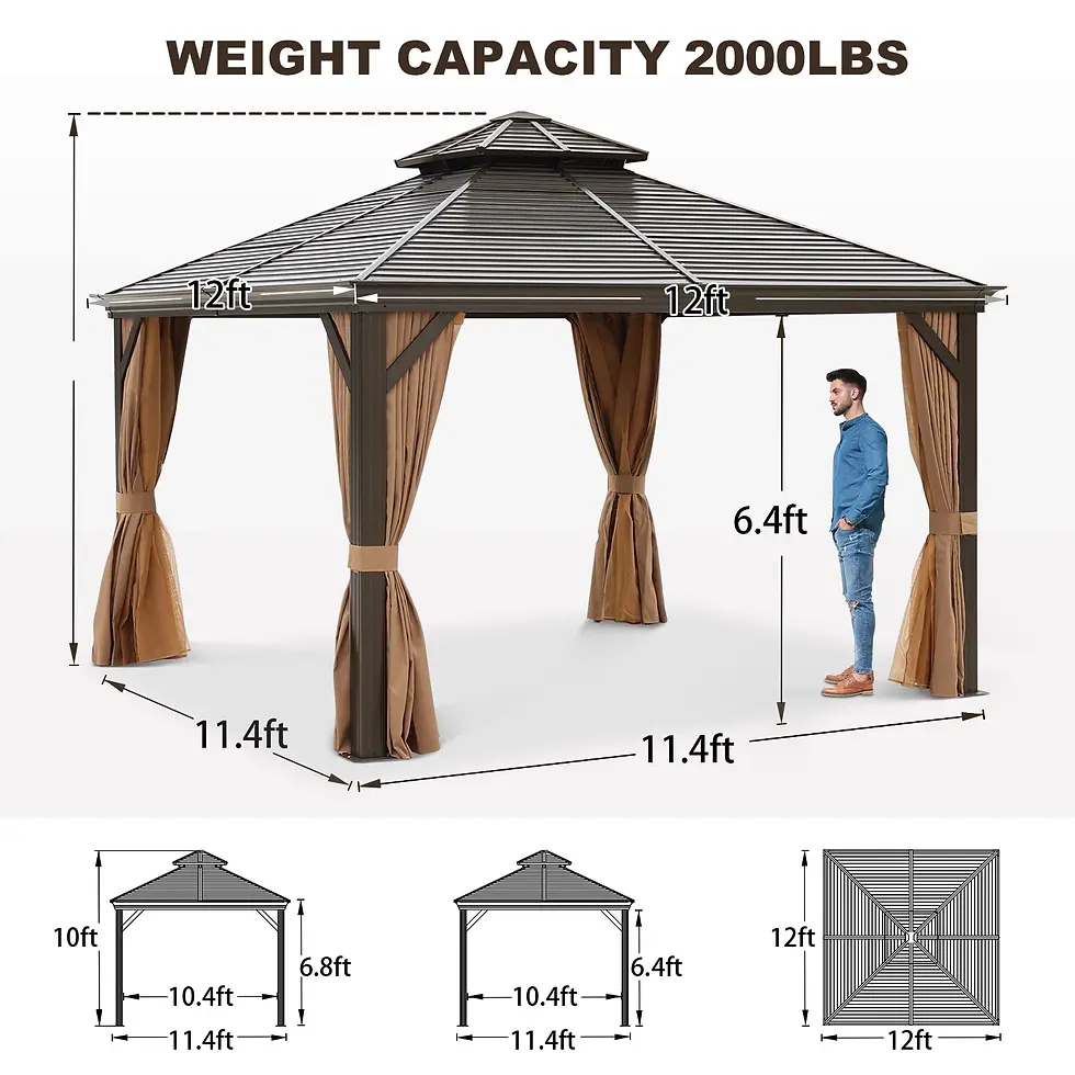 Thumbnail: 12X12ft Galvanized Steel Gazebos with Netting & Curtains