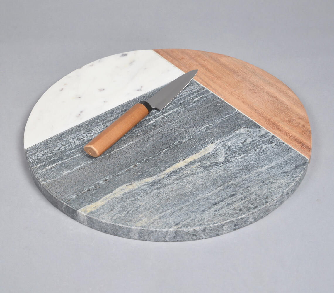 Colorblock Stone & Wood Round Chopping Board