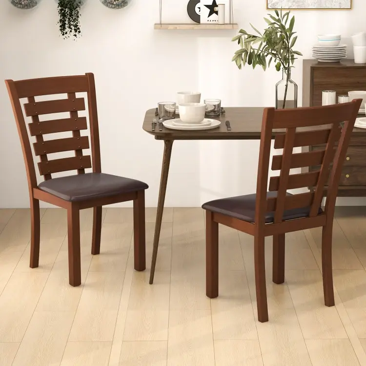 Thumbnail: Wooden Dining Chairs Set of 2 with Upholstered Seat and Rubber Wood Frame