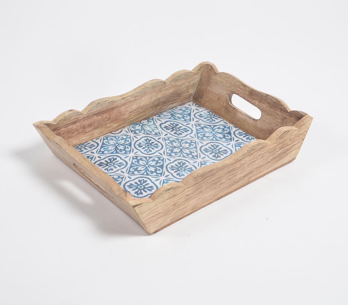 Meena Print Blue Wooden Tray