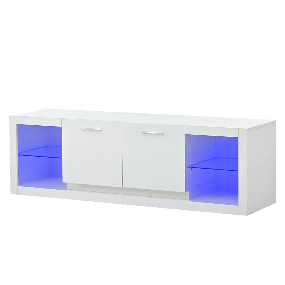 Thumbnail: ON-TREND Modern TV Stand with 2 Tempered Glass Shelves