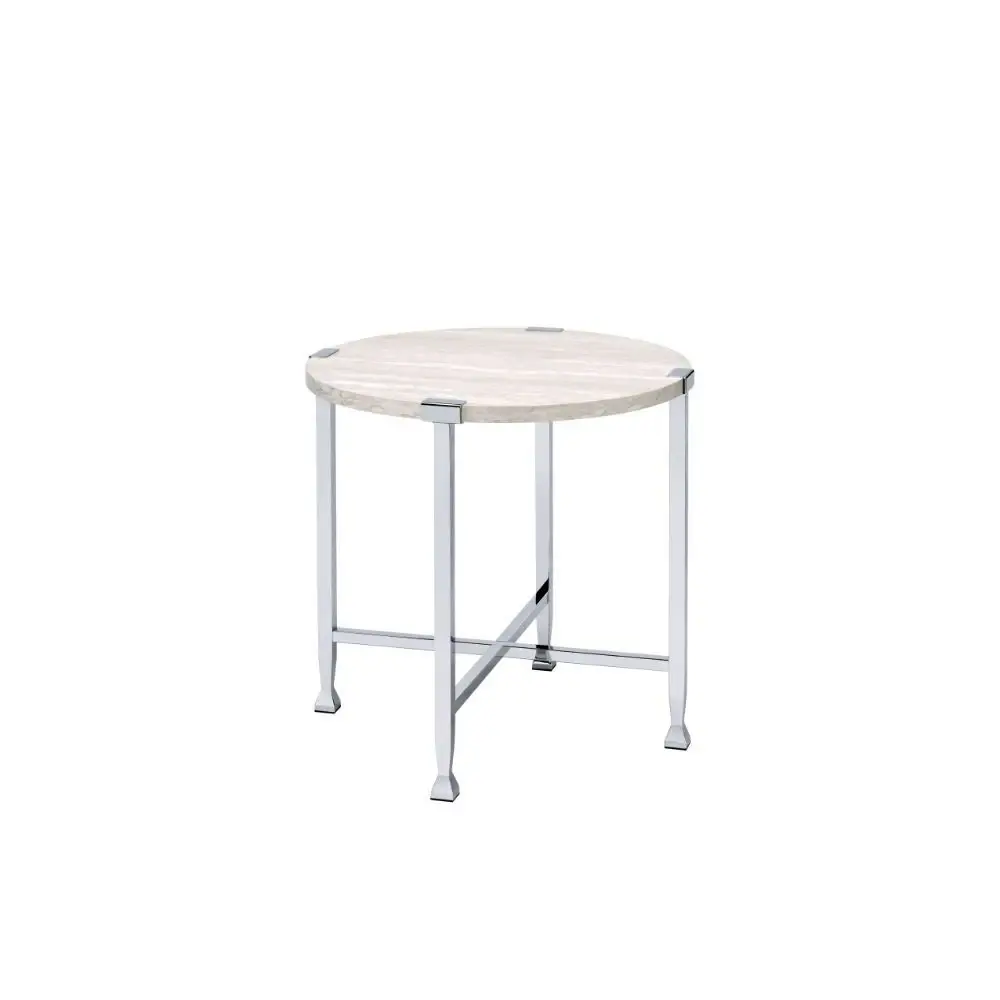 ACME Brecon End Table, White Oak & Chrome
