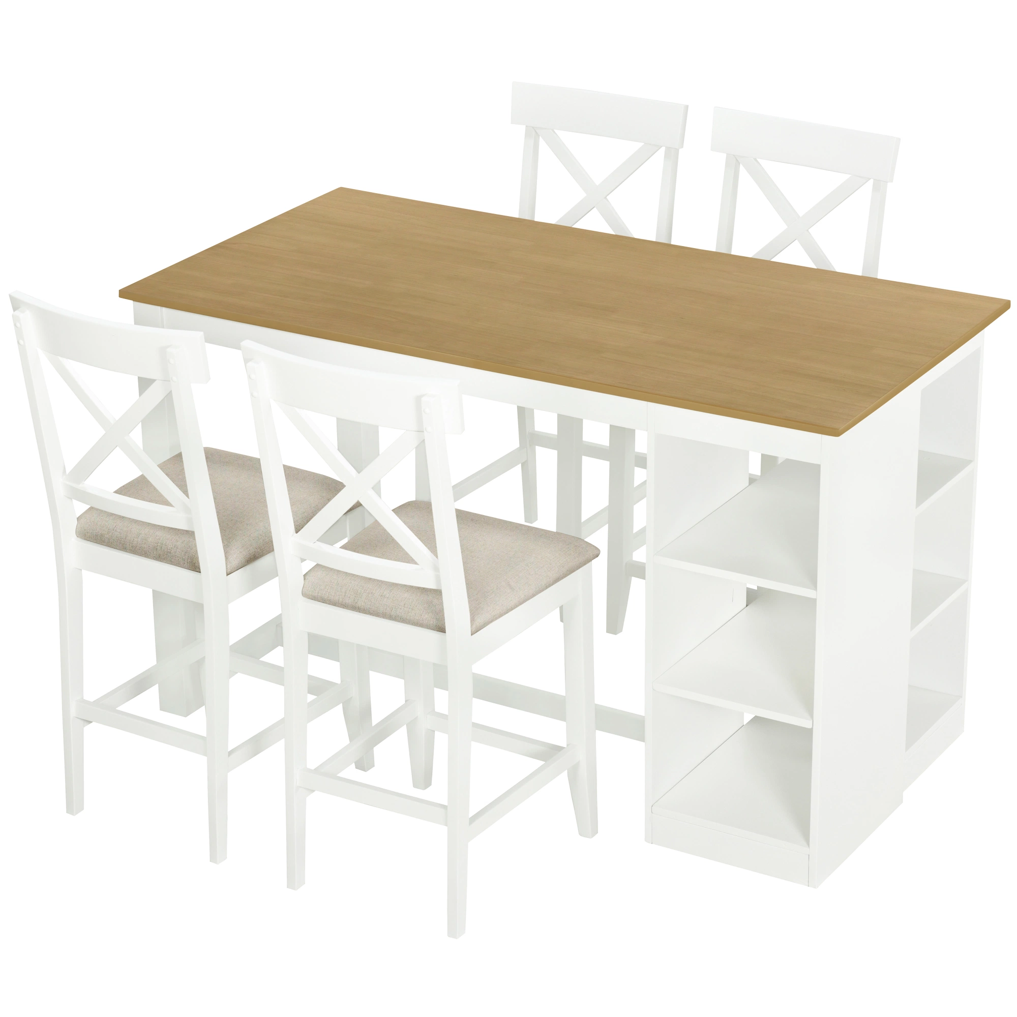 TOPMAX 60"Lx30"W Solid Wood Farmhouse Counter Height Dining Table Set ...