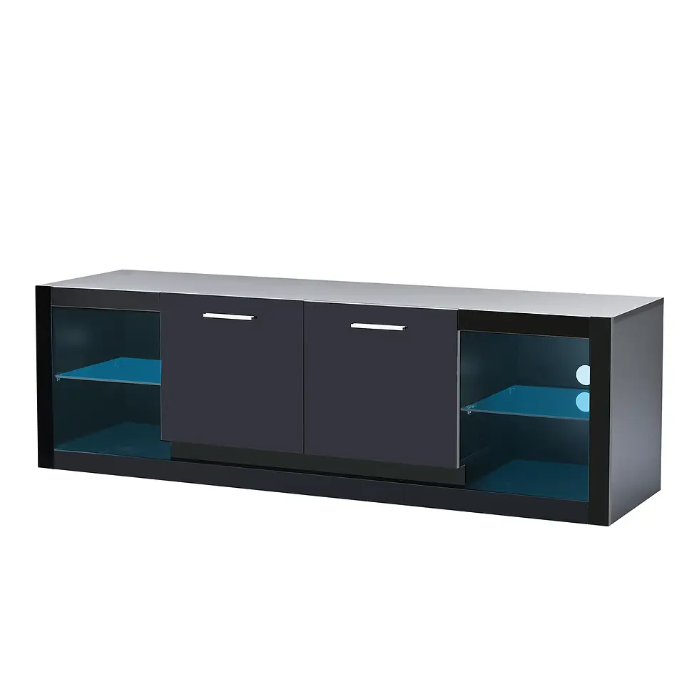 Thumbnail: ON-TREND Modern TV Stand with 2 Tempered Glass Shelves