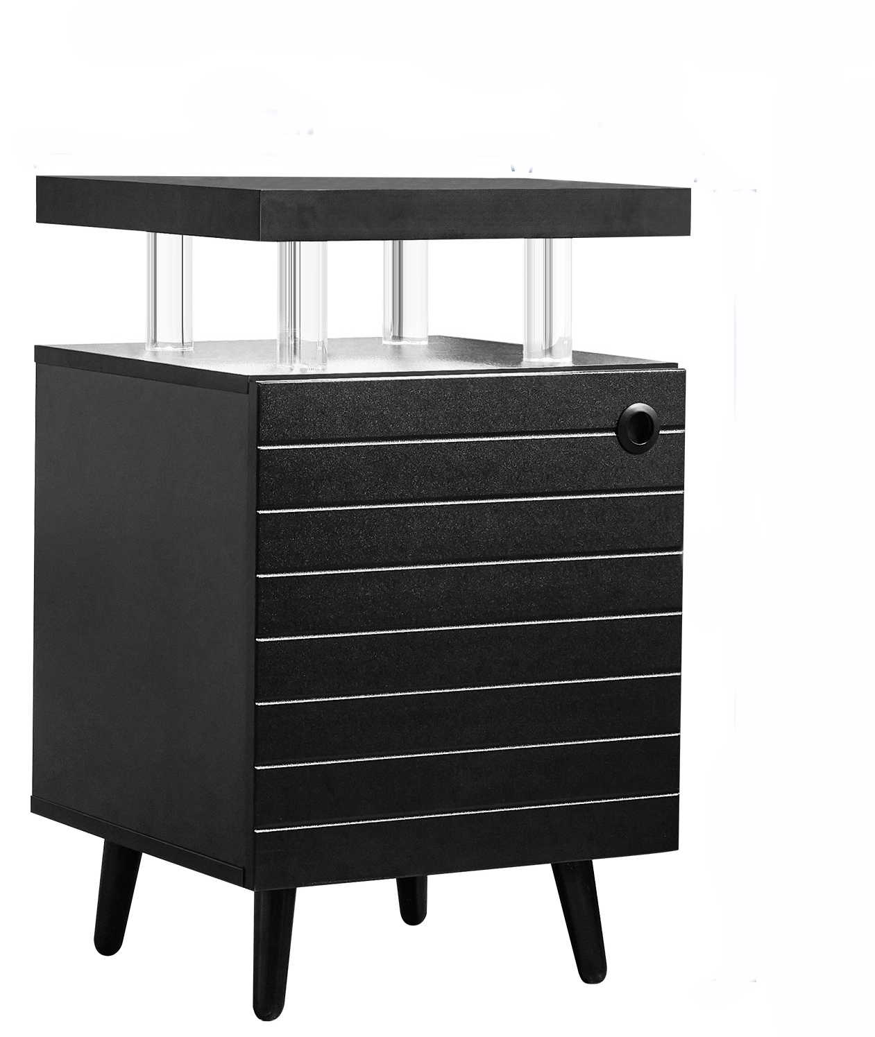 LED Nightstand with 4 Acrylic Columns, Black